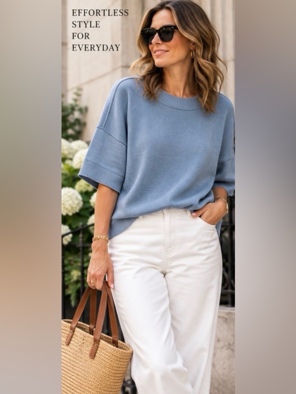Cyrus Blue Oversized Short Sleeve Knit Sweater Top Size M